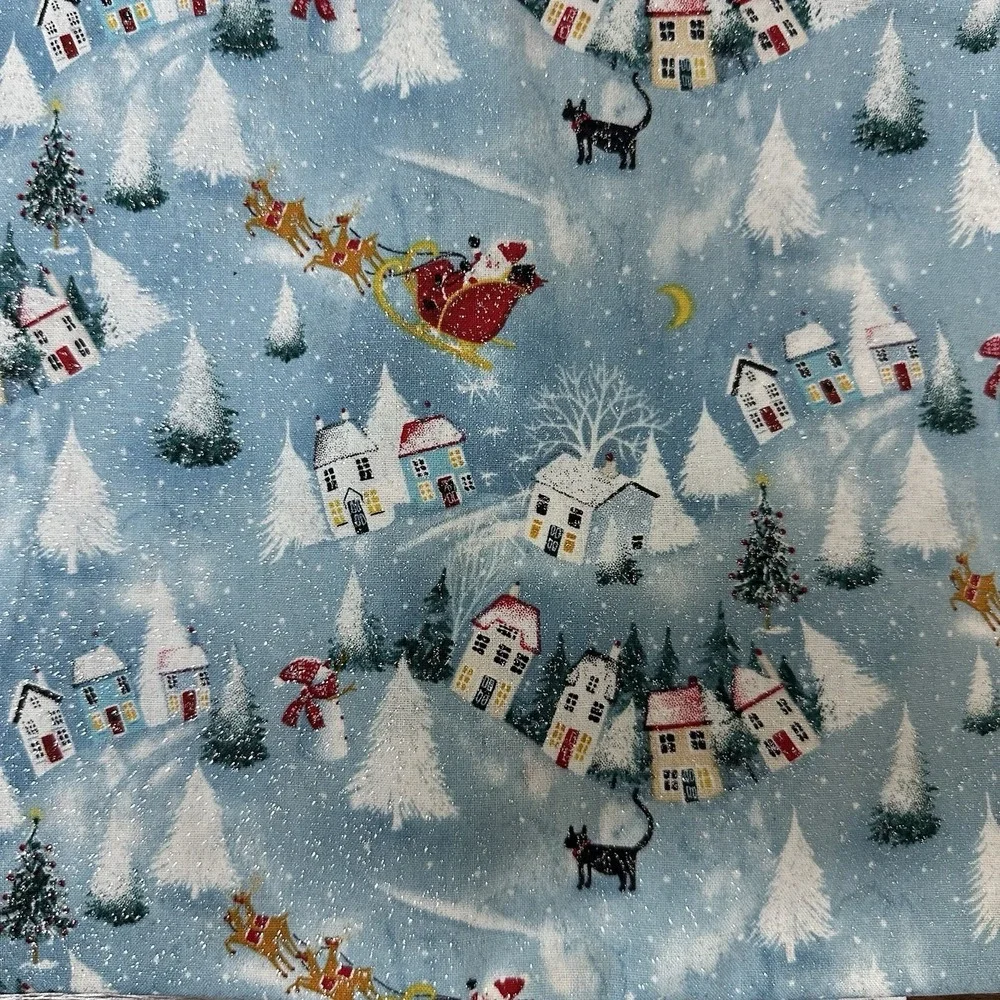 Vtg Keepsake Calico Retro Christmas Glitter Craft Upholstery Fabric 2 Yards